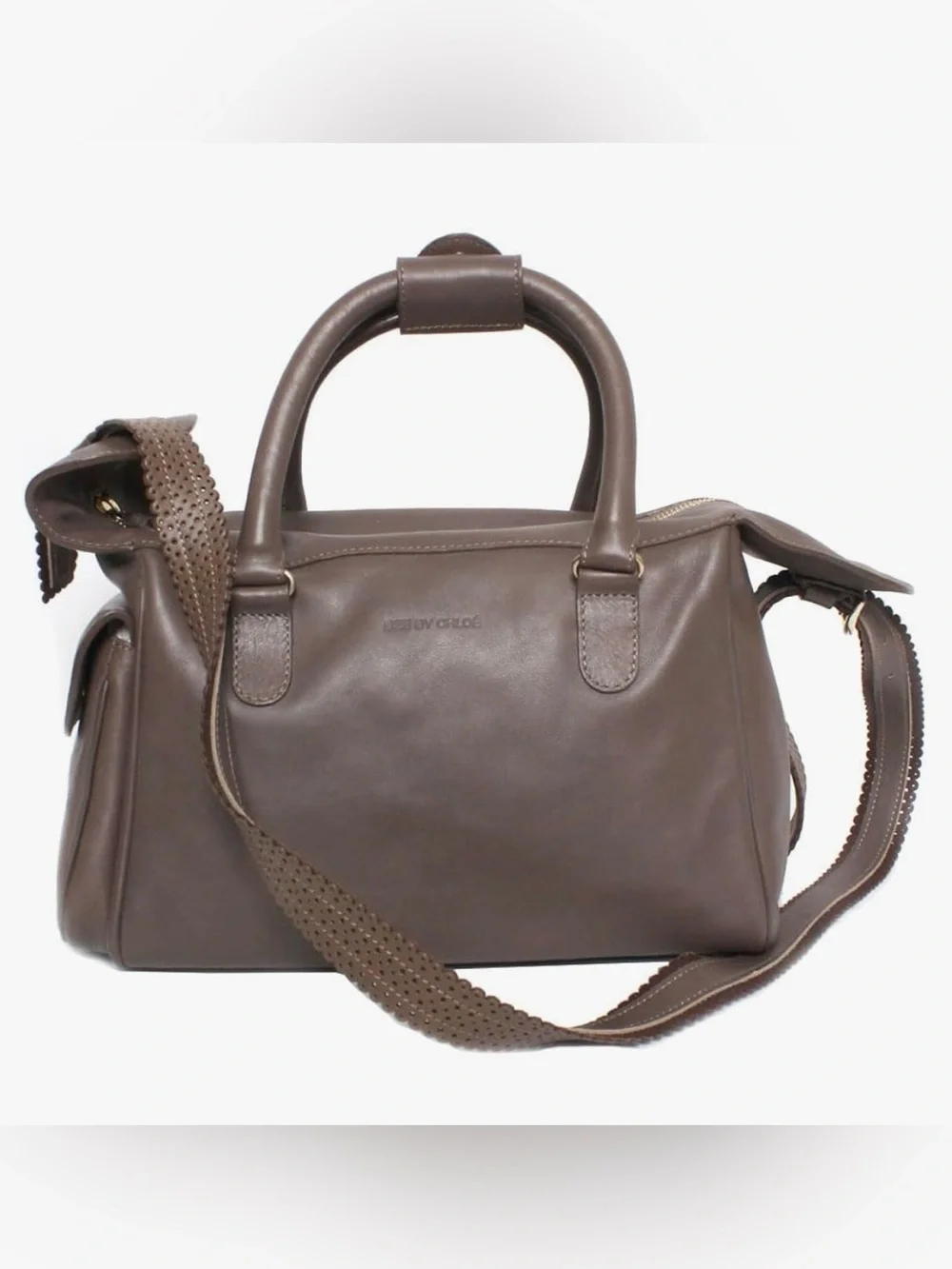 See By Chloe Taupe Leather Satchel with Perforated Strap